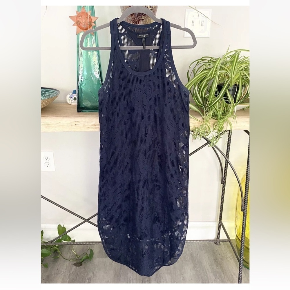 RAG & BONE New York $495 Navy Mesh Lace Lined Stella Midi Dress Size S - Picture 3 of 13